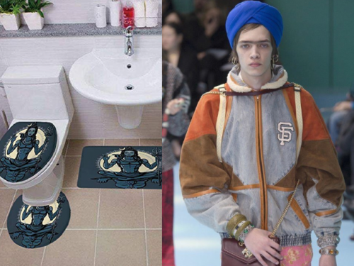 Gucci and Amazon have come under fire for selling turbans modelled on white men and toilet rugs with imagery of Hindu Gods, respectively.